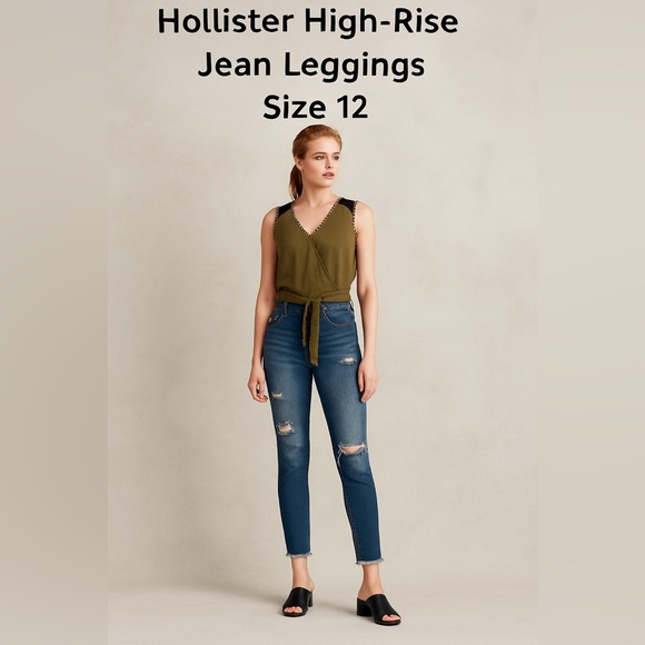 ollister High Rise Jean Legging Size 5 / 27 Distressed Raw Hem Skinny Jeans - Picture 1 of 10